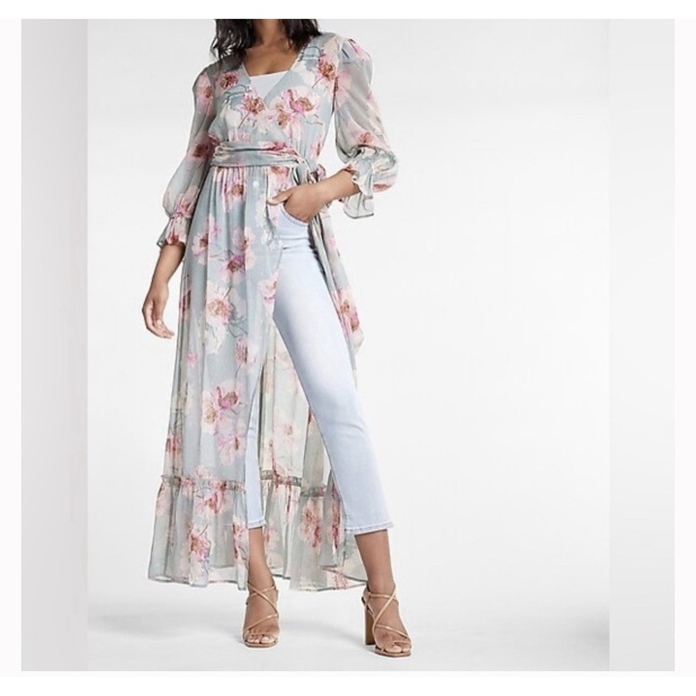 Express Sheer Floral Wrap Dress Cover Up Women's M/L Whimsical‎ Fairy